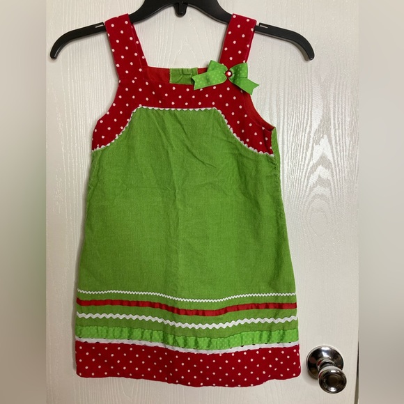 Rare Editions Girls Corduroy Christmas Dress Red Green Sz 6 - Picture 1 of 11